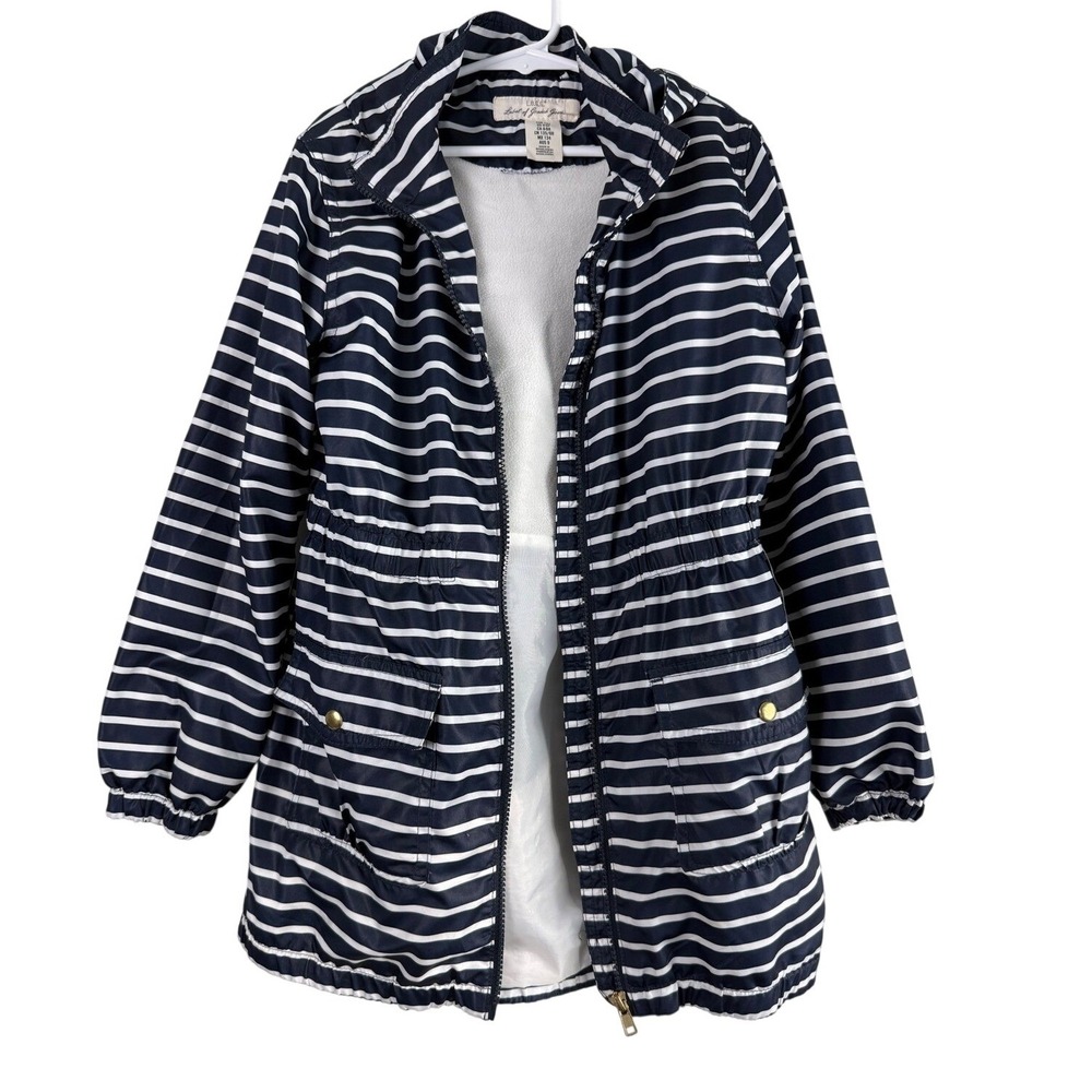 H&M LOGG Girls Navy White Striped Hooded Windbreaker Jacket Size 8-9Y Coastal